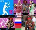 Женщин-подиум синглов теннис, Серена Уильямс (Соединенные Штаты), Мария Шарапова (Россия) и Виктория Азаренко (Беларусь) - Лондон-2012-
